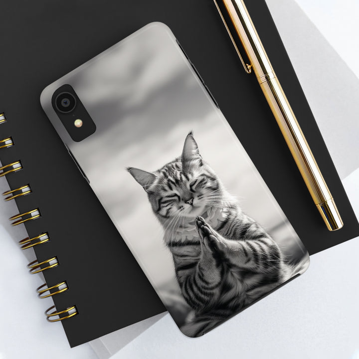 Meditation Cat Black and White Tough iPhone Cases MADEE'S EXCLUSIVES - Madee's Boutique Phone Case Printify Accessories aesthetic mobile coveraesthetic phone casesiPhone 14