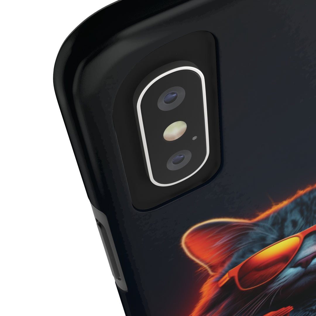 Neon Cool Cat Drinking Coffee Tough iPhone Cases MADEE'S EXCLUSIVES - Madee's Boutique Phone Case Printify Accessories aesthetic mobile coveraesthetic phone casesiPhone 12 Mini