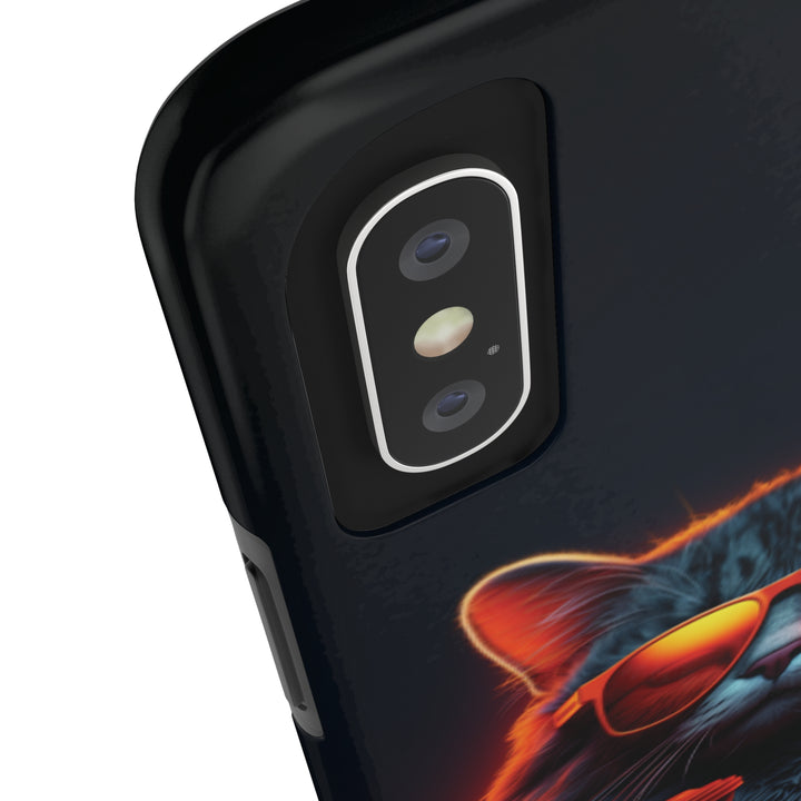 Neon Cool Cat Drinking Coffee Tough iPhone Cases MADEE'S EXCLUSIVES - Madee's Boutique Phone Case Printify Accessories aesthetic mobile coveraesthetic phone casesiPhone 12 Mini