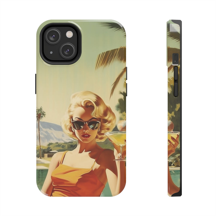 Girl and Drink Palm Spring Tough iPhone Cases Mid Century MADEE'S EXCLUSIVES - Madee's Boutique Phone Case Printify Accessories aesthetic mobile coveraesthetic phone casesiPhone 14