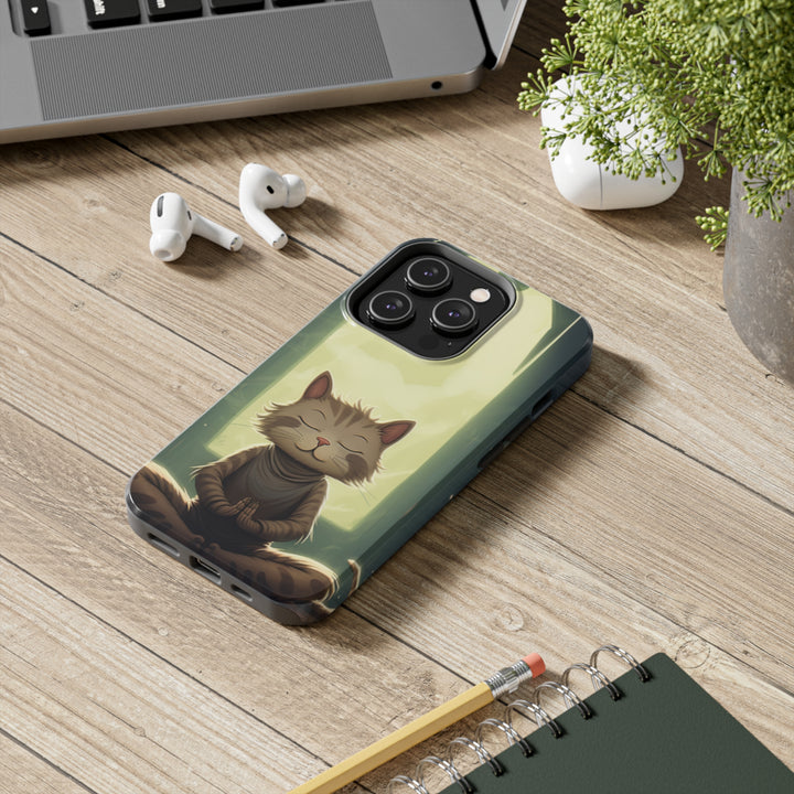 Grey Meditation Cat Tough iPhone Cases MADEE'S EXCLUSIVES - Madee's Boutique Phone Case Printify Accessories aesthetic mobile coveraesthetic phone casesiPhone 14