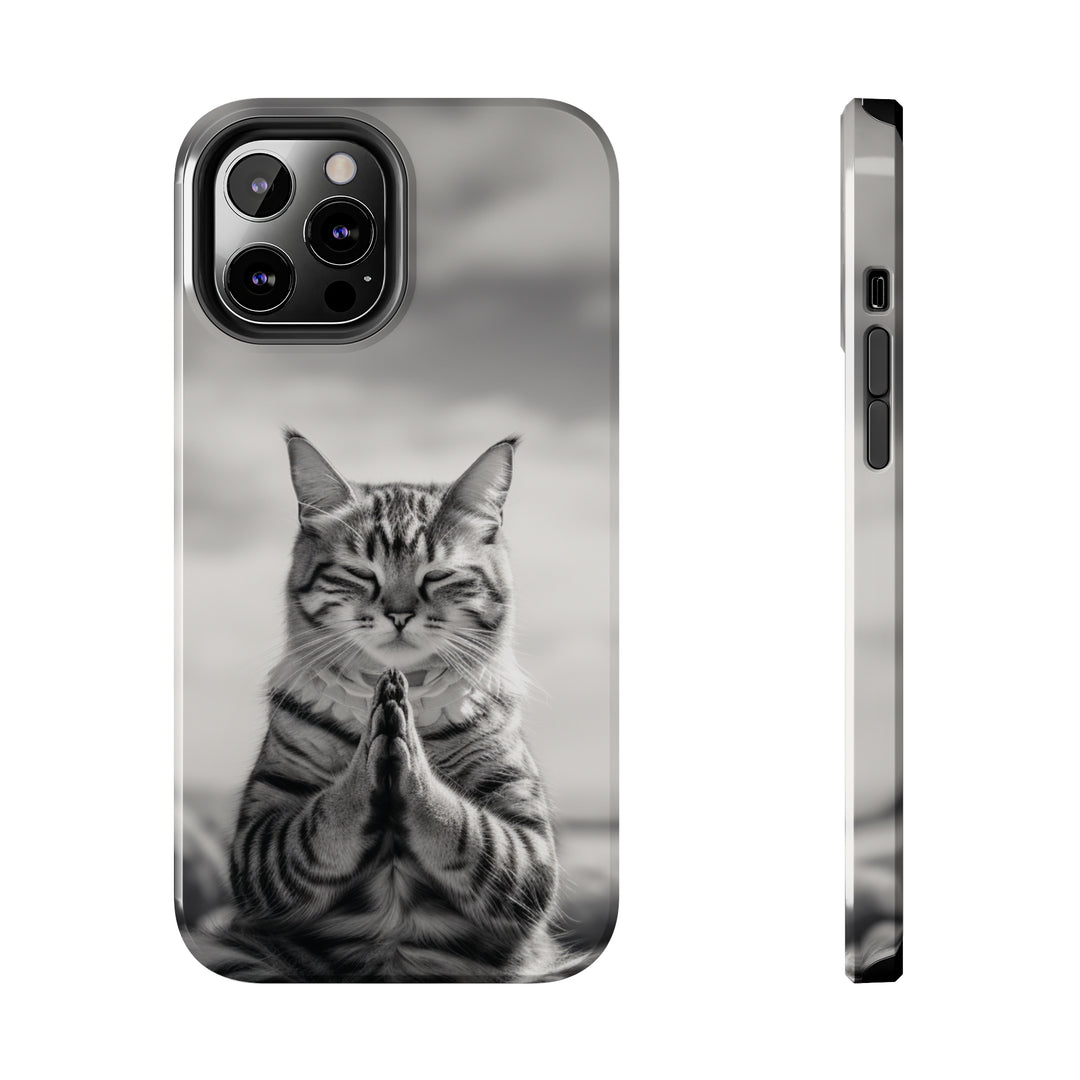 Meditation Cat Black and White Tough iPhone Cases MADEE'S EXCLUSIVES - Madee's Boutique Phone Case Printify Accessories aesthetic mobile coveraesthetic phone casesiPhone 12 Pro Max