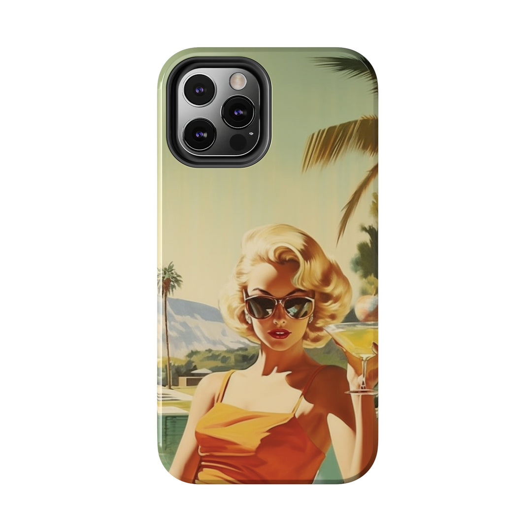 Girl and Drink Palm Spring Tough iPhone Cases Mid Century MADEE'S EXCLUSIVES - Madee's Boutique Phone Case Printify Accessories aesthetic mobile coveraesthetic phone casesiPhone 12 Mini