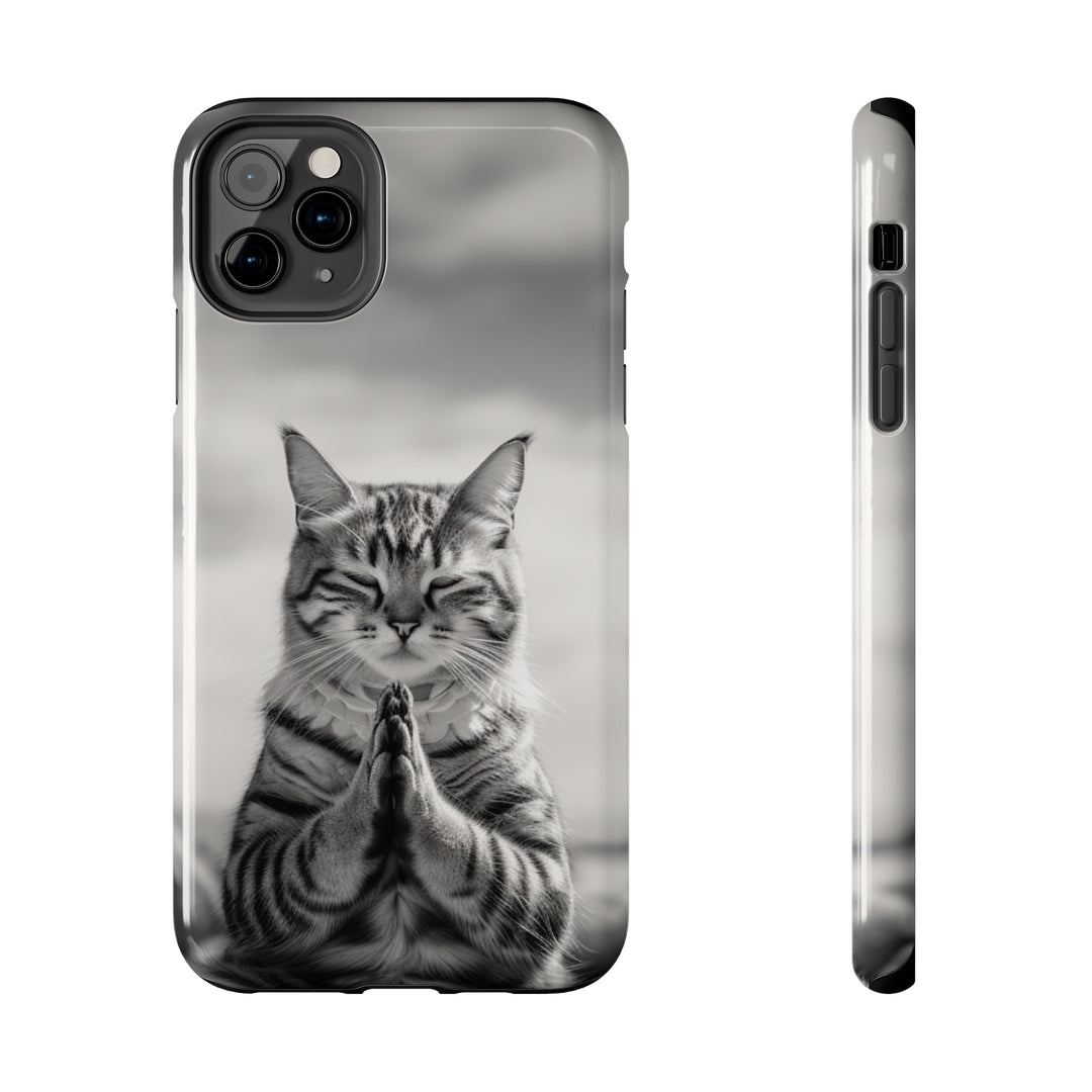 Meditation Cat Black and White Tough iPhone Cases MADEE'S EXCLUSIVES - Madee's Boutique Phone Case Printify Accessories aesthetic mobile coveraesthetic phone casesiPhone 11 Pro Max