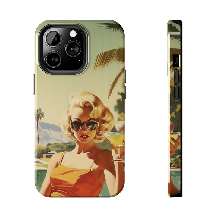 Girl and Drink Palm Spring Tough iPhone Cases Mid Century MADEE'S EXCLUSIVES - Madee's Boutique Phone Case Printify Accessories aesthetic mobile coveraesthetic phone casesiPhone 13 Pro