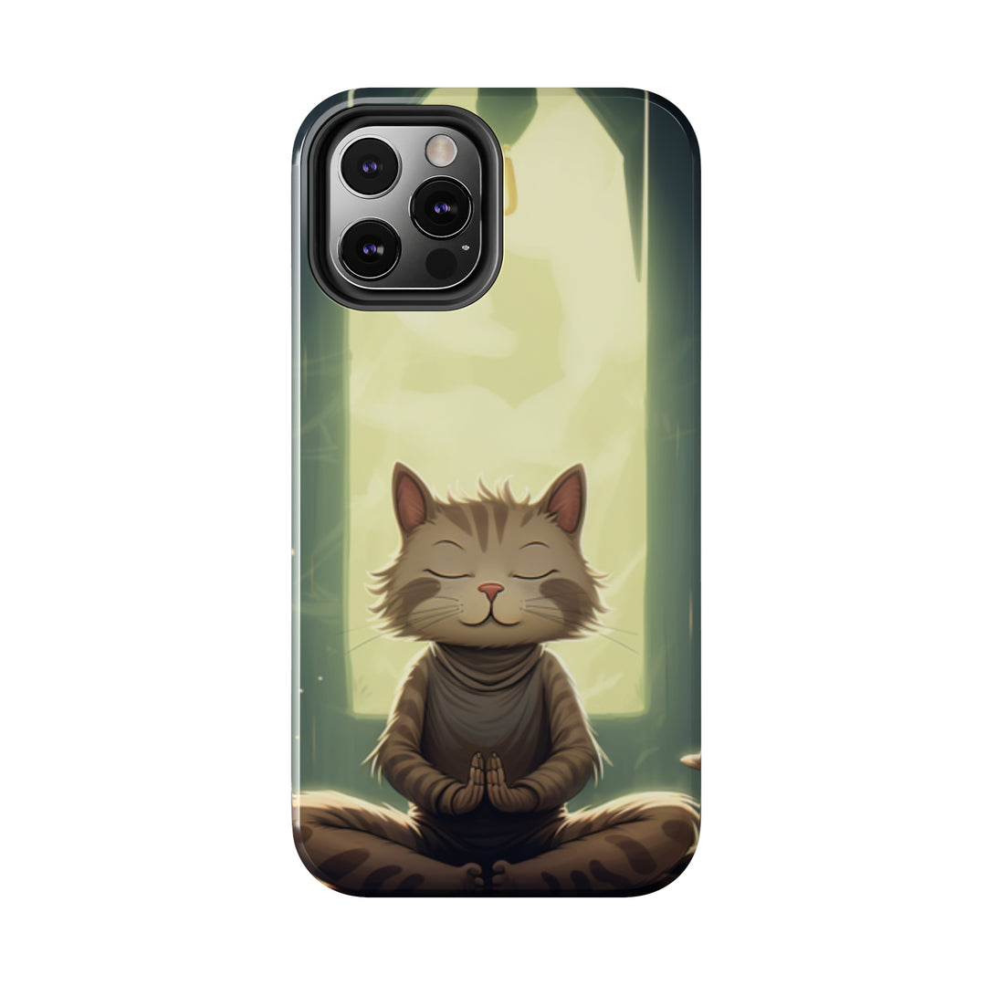 Grey Meditation Cat Tough iPhone Cases MADEE'S EXCLUSIVES - Madee's Boutique Phone Case Printify Accessories aesthetic mobile coveraesthetic phone casesiPhone 12 Mini