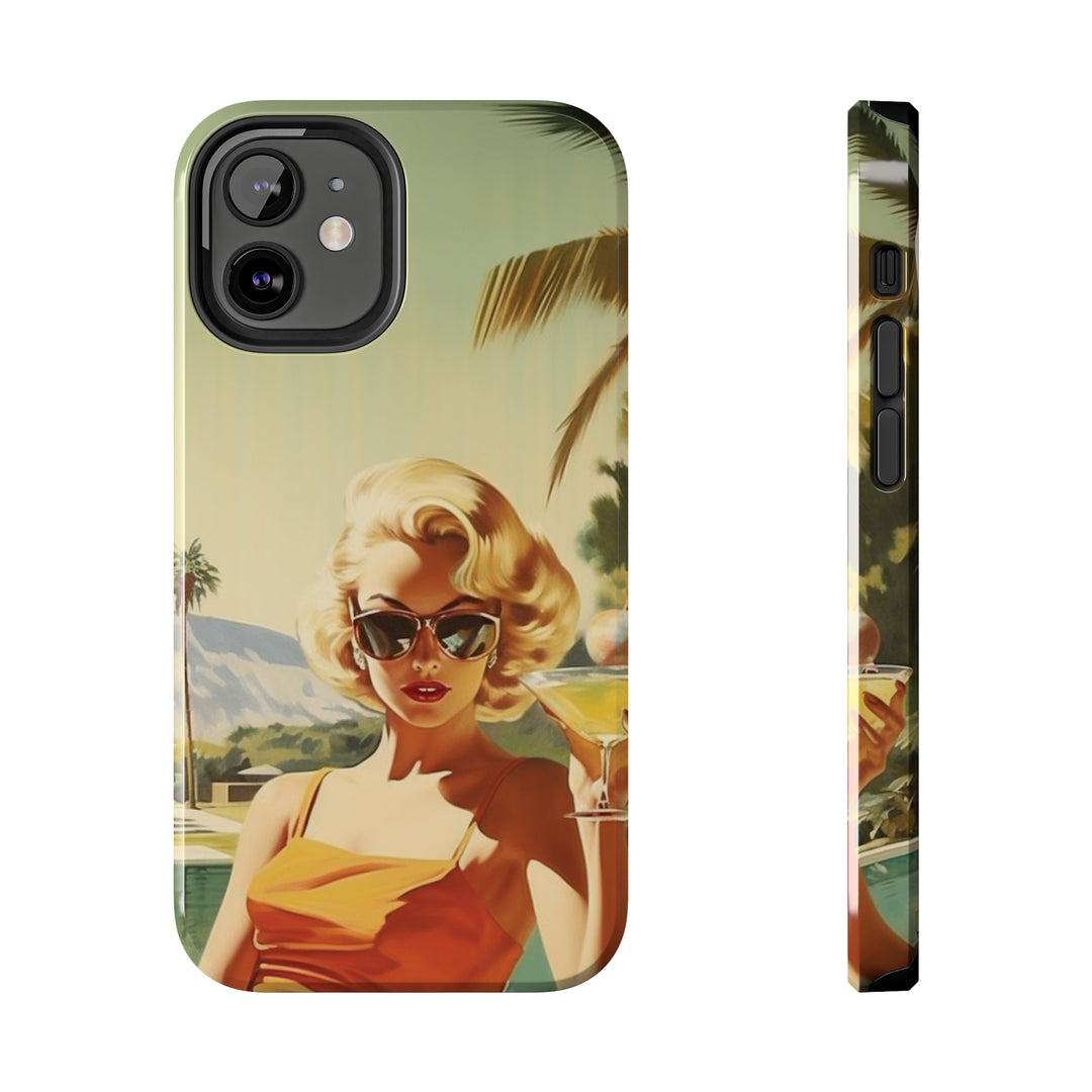 Girl and Drink Palm Spring Tough iPhone Cases Mid Century MADEE'S EXCLUSIVES - Madee's Boutique Phone Case Printify Accessories aesthetic mobile coveraesthetic phone casesiPhone 12 Mini