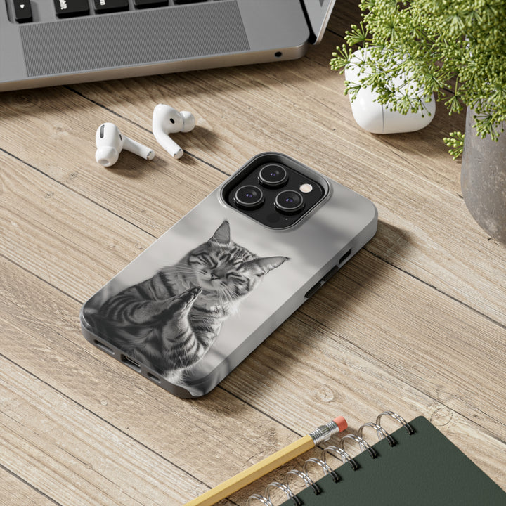 Meditation Cat Black and White Tough iPhone Cases MADEE'S EXCLUSIVES - Madee's Boutique Phone Case Printify Accessories aesthetic mobile coveraesthetic phone casesiPhone 14
