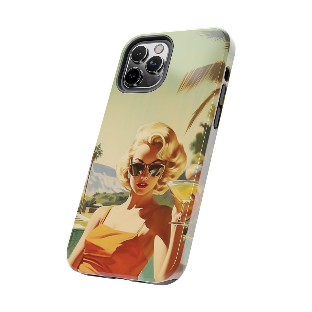 Girl and Drink Palm Spring Tough iPhone Cases Mid Century MADEE'S EXCLUSIVES - Madee's Boutique Phone Case Printify Accessories aesthetic mobile coveraesthetic phone casesiPhone 12 Mini