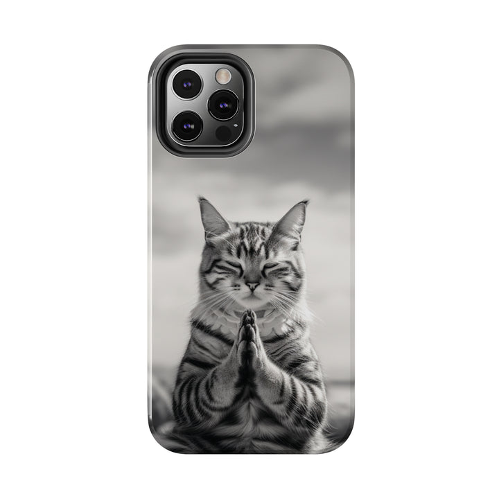 Meditation Cat Black and White Tough iPhone Cases MADEE'S EXCLUSIVES - Madee's Boutique Phone Case Printify Accessories aesthetic mobile coveraesthetic phone casesiPhone 12 Mini
