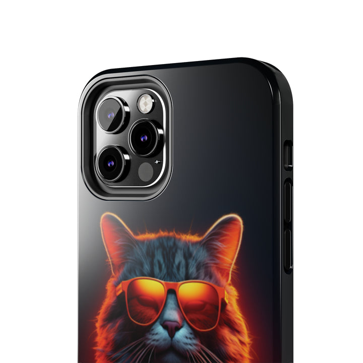 Neon Cool Cat Drinking Coffee Tough iPhone Cases MADEE'S EXCLUSIVES - Madee's Boutique Phone Case Printify Accessories aesthetic mobile coveraesthetic phone casesiPhone 12 Mini