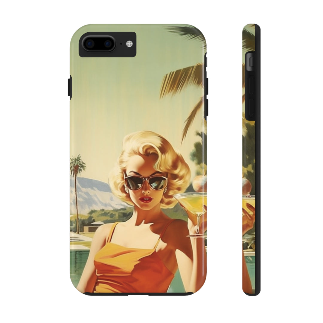 Girl and Drink Palm Spring Tough iPhone Cases Mid Century MADEE'S EXCLUSIVES - Madee's Boutique Phone Case Printify Accessories aesthetic mobile coveraesthetic phone casesiPhone 7 Plus, iPhone 8 Plus