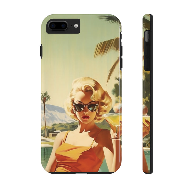 Girl and Drink Palm Spring Tough iPhone Cases Mid Century MADEE'S EXCLUSIVES - Madee's Boutique Phone Case Printify Accessories aesthetic mobile coveraesthetic phone casesiPhone 7 Plus, iPhone 8 Plus