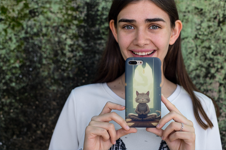 Grey Meditation Cat Tough iPhone Cases MADEE'S EXCLUSIVES - Madee's Boutique Phone Case Printify Accessories aesthetic mobile coveraesthetic phone casesiPhone 14