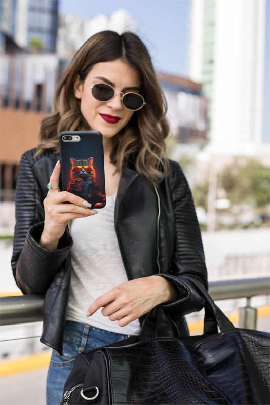Neon Cool Cat Drinking Coffee Tough iPhone Cases MADEE'S EXCLUSIVES - Madee's Boutique Phone Case Printify Accessories aesthetic mobile coveraesthetic phone casesiPhone 14