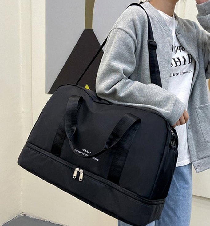 Expandable Travel Bags Dry And Wet Separation Sports Fitness Handbag Women's Large Capacity Totes For Weekend Overnight Shoulder Bag - Madee's Boutique Handbag Madee's Boutique Black