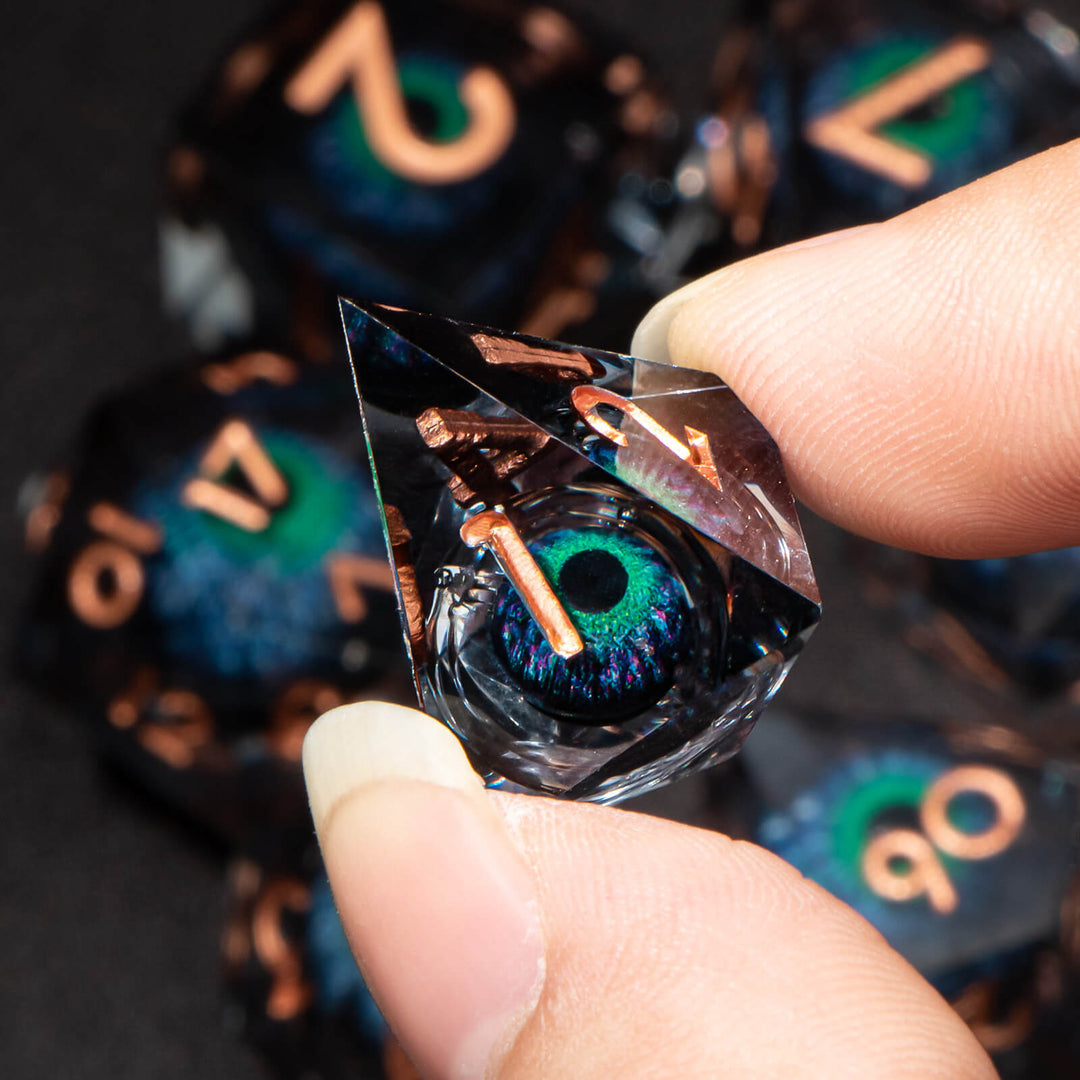 7pc DnD Dice Set Dragon Eye Liquid Core Resin Sharp Edge Dice Set, Dungeons and Dragons Dice Rolling D20 D12 D10 D8 D6 DandD Dice Collection - Madee's Boutique Madee's Boutique DS 10 sided dice 100 sided dice12 sided diceAZ09