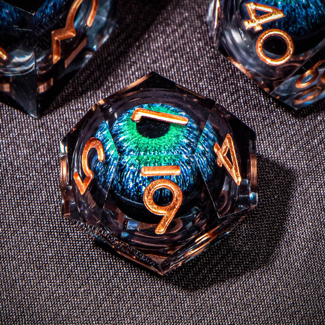 7pc DnD Dice Set Dragon Eye Liquid Core Resin Sharp Edge Dice Set, Dungeons and Dragons Dice Rolling D20 D12 D10 D8 D6 DandD Dice Collection - Madee's Boutique Madee's Boutique DS 10 sided dice 100 sided dice12 sided diceAZ09