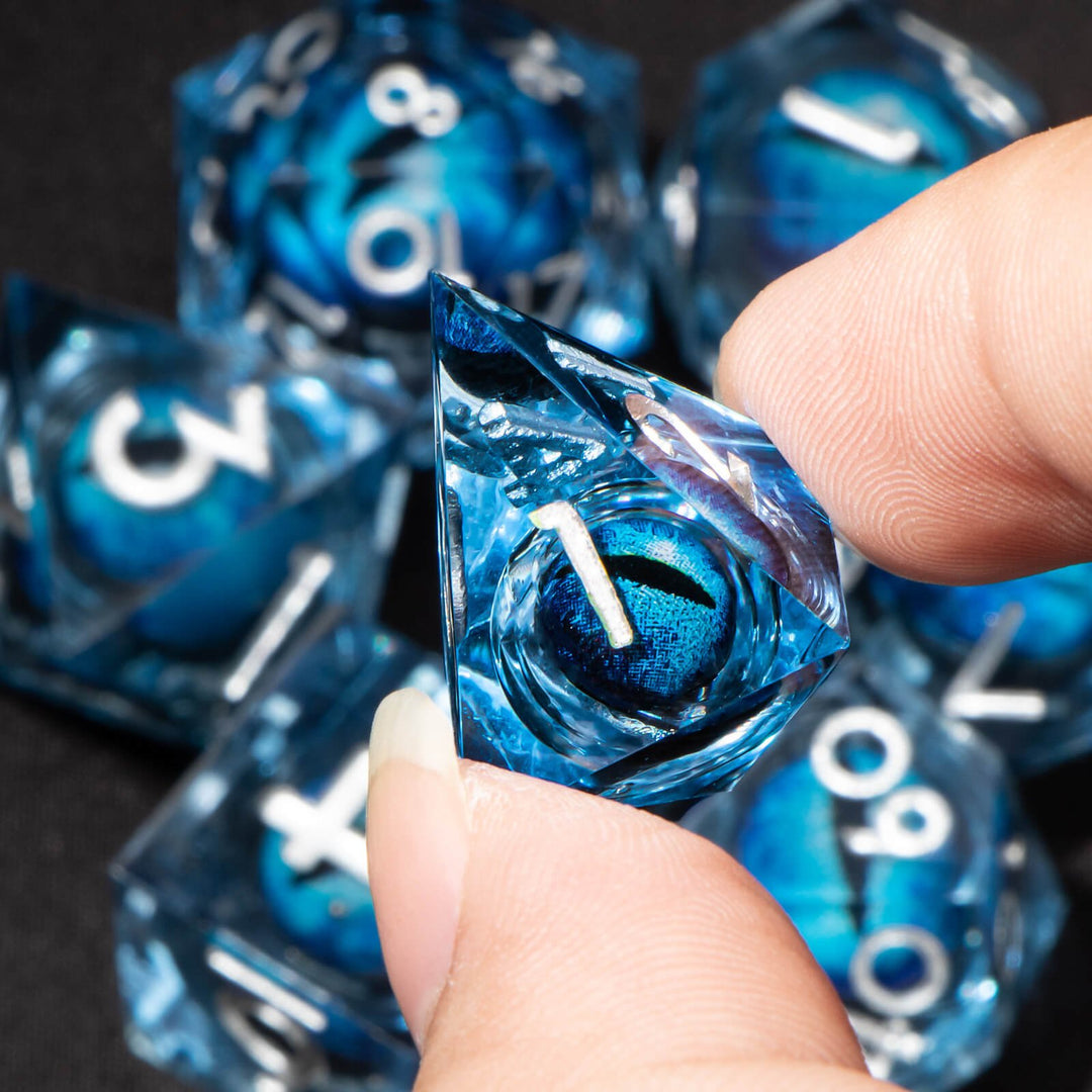 7pc DnD Dice Set Dragon Eye Liquid Core Resin Sharp Edge Dice Set, Dungeons and Dragons Dice Rolling D20 D12 D10 D8 D6 DandD Dice Collection - Madee's Boutique Madee's Boutique DS 10 sided dice 100 sided dice12 sided diceAZ09