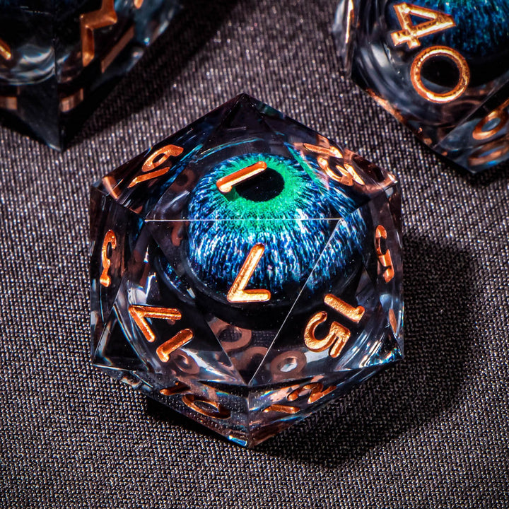 7pc DnD Dice Set Dragon Eye Liquid Core Resin Sharp Edge Dice Set, Dungeons and Dragons Dice Rolling D20 D12 D10 D8 D6 DandD Dice Collection - Madee's Boutique Madee's Boutique DS 10 sided dice 100 sided dice12 sided diceAZ09