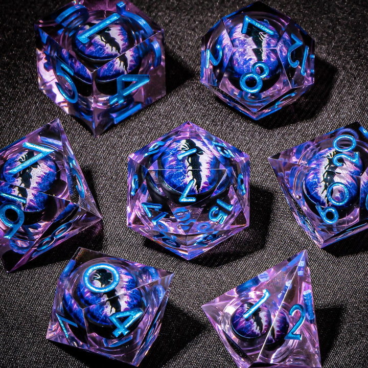 7pc DnD Dice Set Dragon Eye Liquid Core Resin Sharp Edge Dice Set, Dungeons and Dragons Dice Rolling D20 D12 D10 D8 D6 DandD Dice Collection - Madee's Boutique Madee's Boutique DS 10 sided dice 100 sided dice12 sided diceAZ04