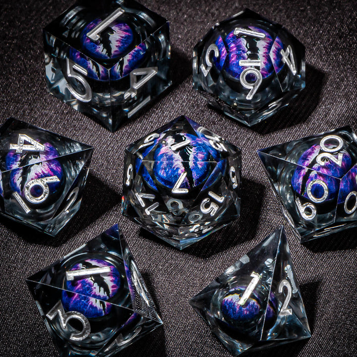 7pc DnD Dice Set Dragon Eye Liquid Core Resin Sharp Edge Dice Set, Dungeons and Dragons Dice Rolling D20 D12 D10 D8 D6 DandD Dice Collection - Madee's Boutique Madee's Boutique DS 10 sided dice 100 sided dice12 sided diceAZ06