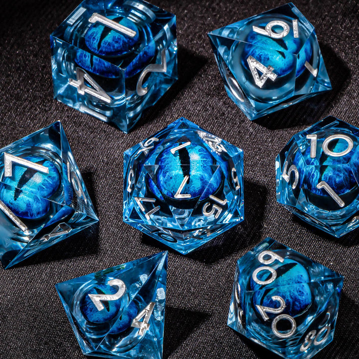 7pc DnD Dice Set Dragon Eye Liquid Core Resin Sharp Edge Dice Set, Dungeons and Dragons Dice Rolling D20 D12 D10 D8 D6 DandD Dice Collection - Madee's Boutique Madee's Boutique DS 10 sided dice 100 sided dice