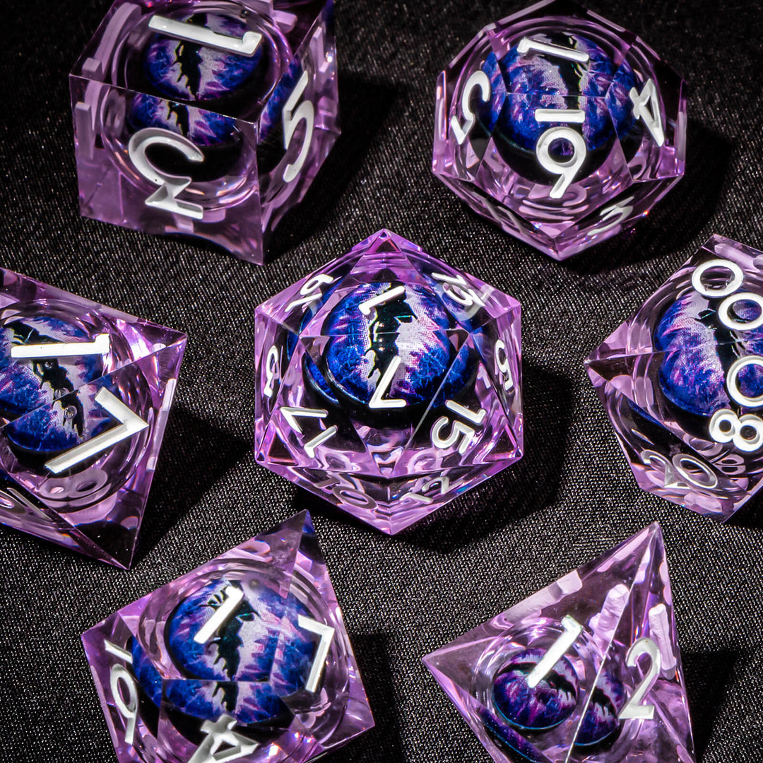 7pc DnD Dice Set Dragon Eye Liquid Core Resin Sharp Edge Dice Set, Dungeons and Dragons Dice Rolling D20 D12 D10 D8 D6 DandD Dice Collection - Madee's Boutique Madee's Boutique DS 10 sided dice 100 sided dice12 sided diceAZ05