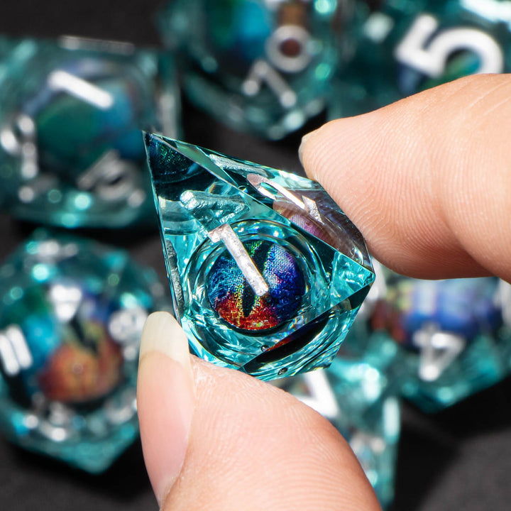 7pc DnD Dice Set Dragon Eye Liquid Core Resin Sharp Edge Dice Set, Dungeons and Dragons Dice Rolling D20 D12 D10 D8 D6 DandD Dice Collection - Madee's Boutique Madee's Boutique DS 10 sided dice 100 sided dice
