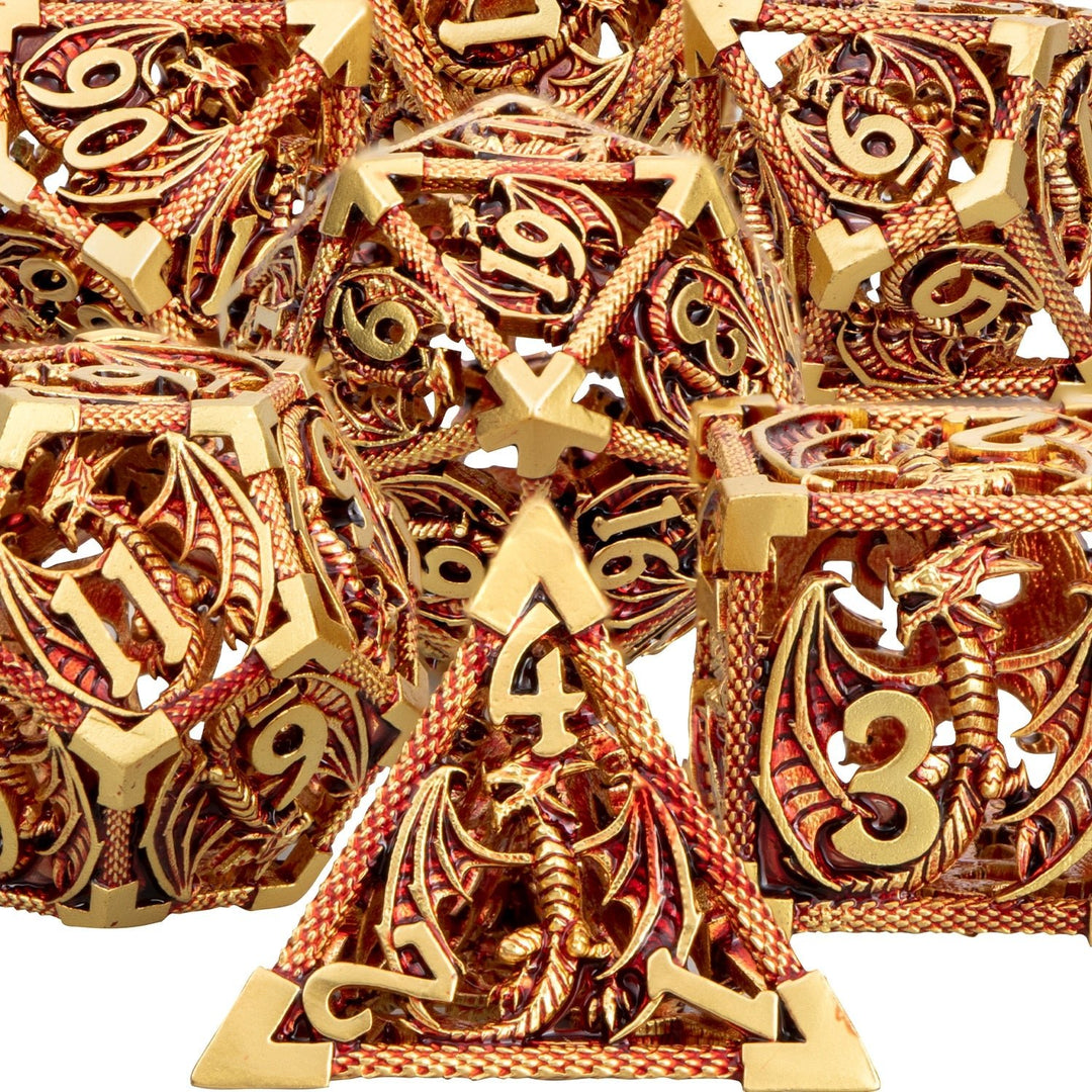 7pc DND Metal Dragon Hollow Dice Set D and D Role Playing Dice Dungeon and Dragon Metal D&D Dice 6 Sided Polyhedral Dice D20 D12 D10 D8 D6 - Madee's Boutique Madee's Boutique DS 10 sided dice 100 sided dice12 sided diceDJ - 07