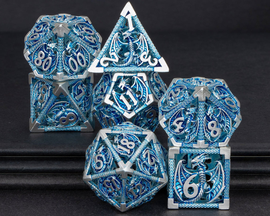7pc DND Metal Dragon Hollow Dice Set D and D Role Playing Dice Dungeon and Dragon Metal D&D Dice 6 Sided Polyhedral Dice D20 D12 D10 D8 D6 - Madee's Boutique Madee's Boutique DS 10 sided dice 100 sided dice12 sided diceDJ - 13
