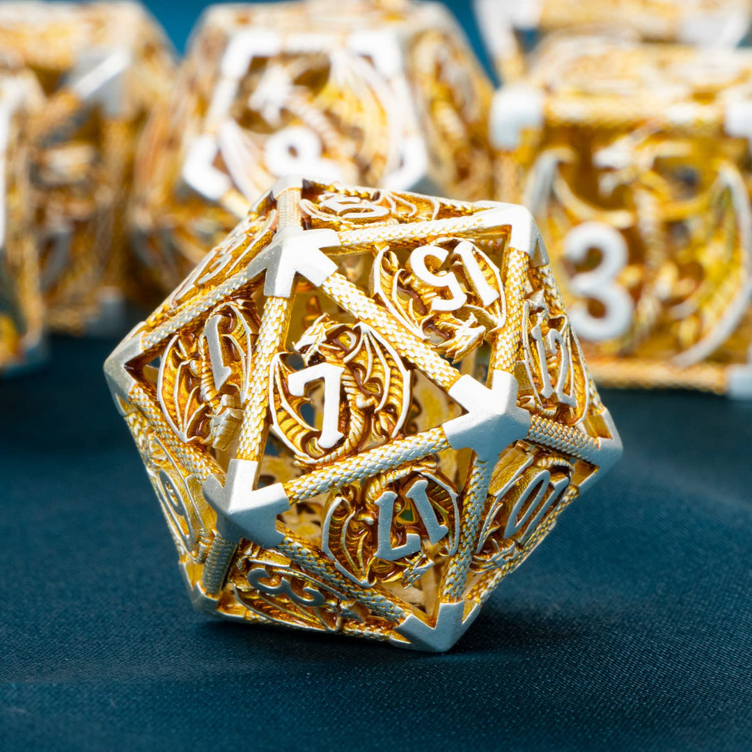 7pc DND Metal Dragon Hollow Dice Set D and D Role Playing Dice Dungeon and Dragon Metal D&D Dice 6 Sided Polyhedral Dice D20 D12 D10 D8 D6 - Madee's Boutique Madee's Boutique DS 10 sided dice 100 sided dice12 sided diceDJ - 06