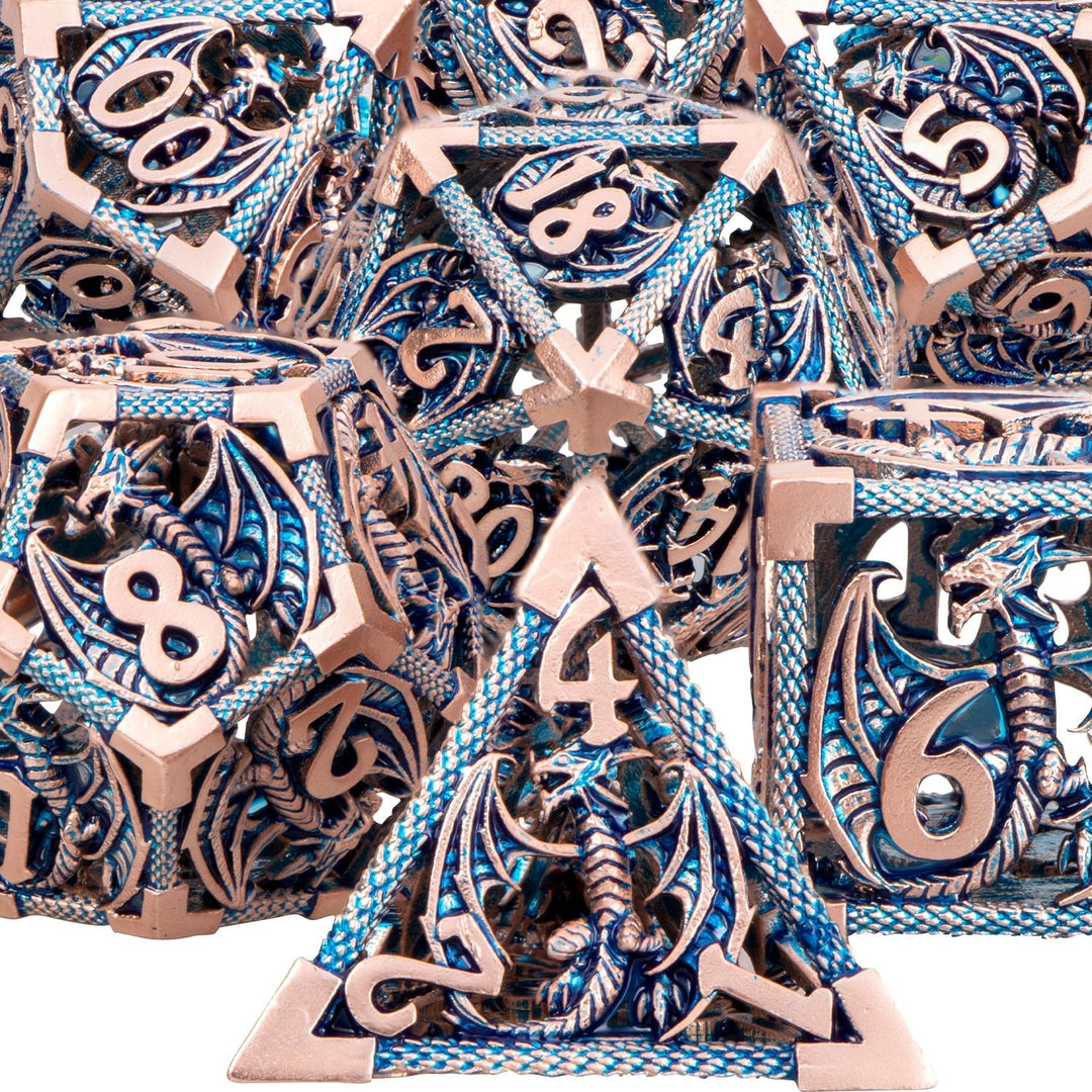 7pc DND Metal Dragon Hollow Dice Set D and D Role Playing Dice Dungeon and Dragon Metal D&D Dice 6 Sided Polyhedral Dice D20 D12 D10 D8 D6 - Madee's Boutique Madee's Boutique DS 10 sided dice 100 sided dice12 sided diceDJ - 08