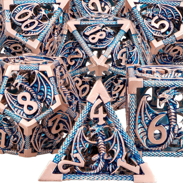 7pc DND Metal Dragon Hollow Dice Set D and D Role Playing Dice Dungeon and Dragon Metal D&D Dice 6 Sided Polyhedral Dice D20 D12 D10 D8 D6 - Madee's Boutique Madee's Boutique DS 10 sided dice 100 sided dice12 sided diceDJ - 08