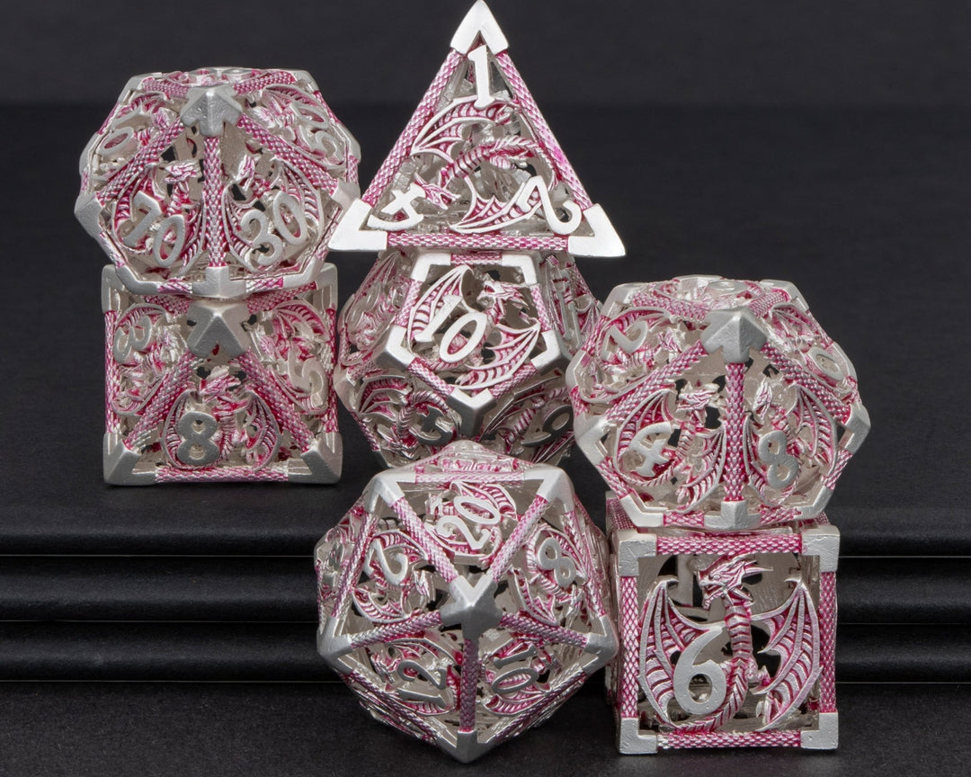 7pc DND Metal Dragon Hollow Dice Set D and D Role Playing Dice Dungeon and Dragon Metal D&D Dice 6 Sided Polyhedral Dice D20 D12 D10 D8 D6 - Madee's Boutique Madee's Boutique DS 10 sided dice 100 sided dice12 sided diceDJ - 16