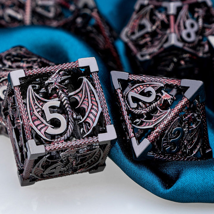 7pc DND Metal Dragon Hollow Dice Set D and D Role Playing Dice Dungeon and Dragon Metal D&D Dice 6 Sided Polyhedral Dice D20 D12 D10 D8 D6 - Madee's Boutique Madee's Boutique DS 10 sided dice 100 sided dice12 sided diceDJ - 09
