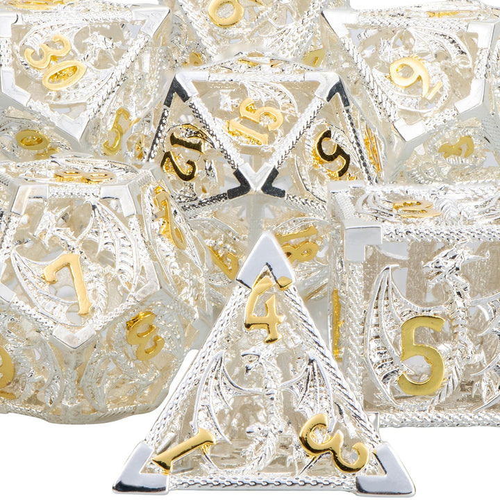 7pc DND Metal Dragon Hollow Dice Set D and D Role Playing Dice Dungeon and Dragon Metal D&D Dice 6 Sided Polyhedral Dice D20 D12 D10 D8 D6 - Madee's Boutique Madee's Boutique DS 10 sided dice 100 sided dice12 sided diceDJ - 03