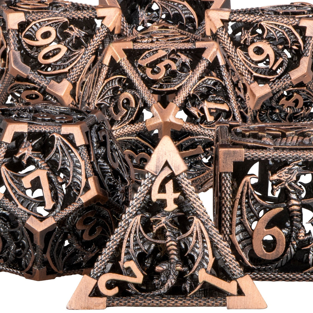 7pc DND Metal Dragon Hollow Dice Set D and D Role Playing Dice Dungeon and Dragon Metal D&D Dice 6 Sided Polyhedral Dice D20 D12 D10 D8 D6 - Madee's Boutique Madee's Boutique DS 10 sided dice 100 sided dice12 sided diceDJ - 10