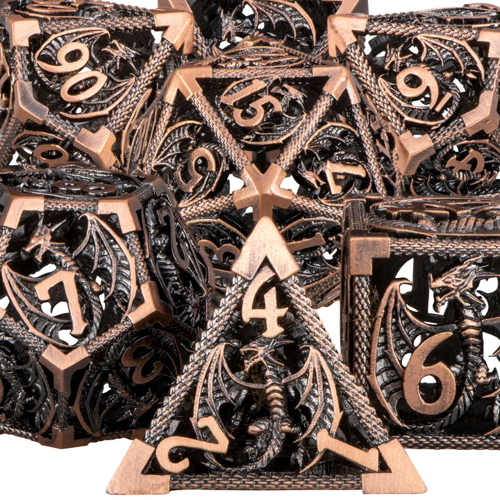 7pc DND Metal Dragon Hollow Dice Set D and D Role Playing Dice Dungeon and Dragon Metal D&D Dice 6 Sided Polyhedral Dice D20 D12 D10 D8 D6 - Madee's Boutique Madee's Boutique DS 10 sided dice 100 sided dice12 sided diceDJ - 10