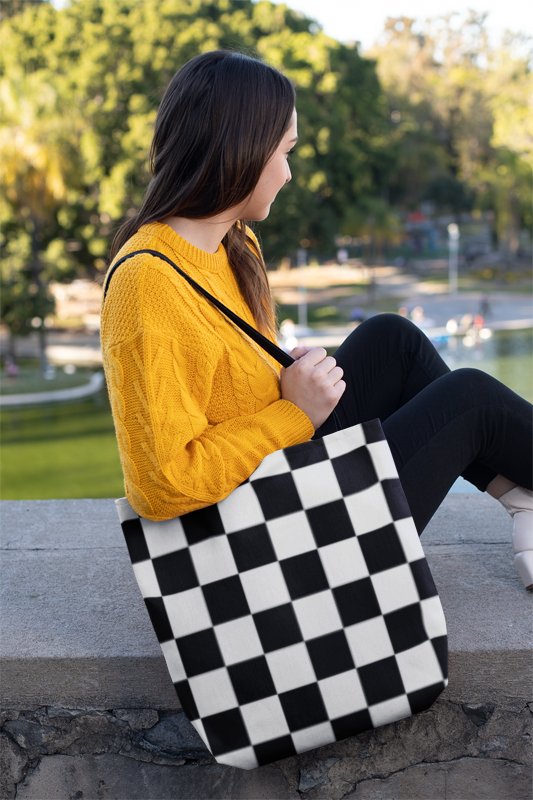 Checkered Tote bag Black and White Small Medium Large - Madee's Boutique Bags Printify Accessories aesthetic tote bagAll Over PrintSmall