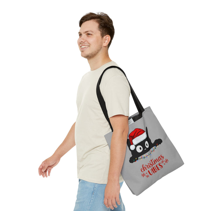 Christmas Cat Tote bag Christmas Vibes Small Medium Large - Madee's Boutique Bags Printify Accessories All Over PrintAssembled in the USAMediumWhite