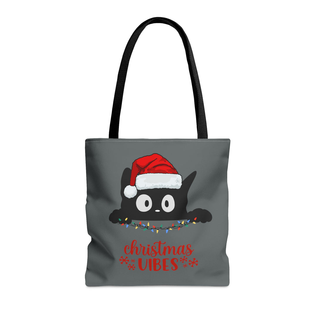 Christmas Cat Tote bag Christmas Vibes Small Medium Large - Madee's Boutique Bags Printify Accessories All Over PrintAssembled in the USAMediumDark Grey