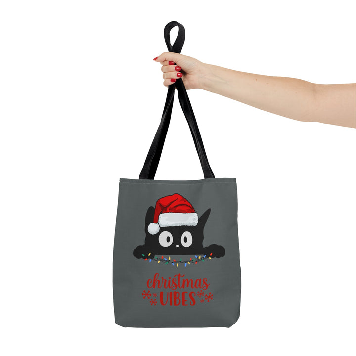 Christmas Cat Tote bag Christmas Vibes Small Medium Large - Madee's Boutique Bags Printify Accessories All Over PrintAssembled in the USASmallDark Grey