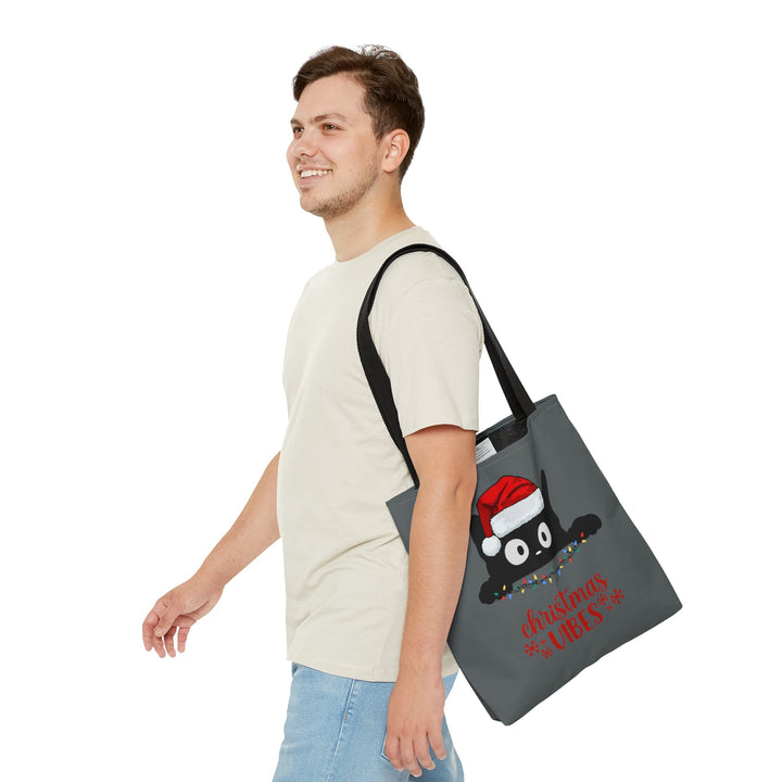 Christmas Cat Tote bag Christmas Vibes Small Medium Large - Madee's Boutique Bags Printify Accessories All Over PrintAssembled in the USAMediumWhite