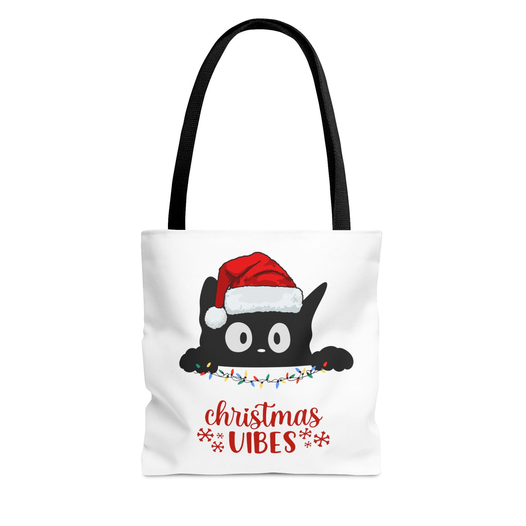 Christmas Cat Tote bag Christmas Vibes Small Medium Large - Madee's Boutique Bags Printify Accessories All Over PrintAssembled in the USAMediumWhite