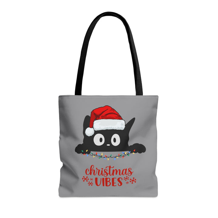 Christmas Cat Tote bag Christmas Vibes Small Medium Large - Madee's Boutique Bags Printify Accessories All Over PrintAssembled in the USAMediumGrey