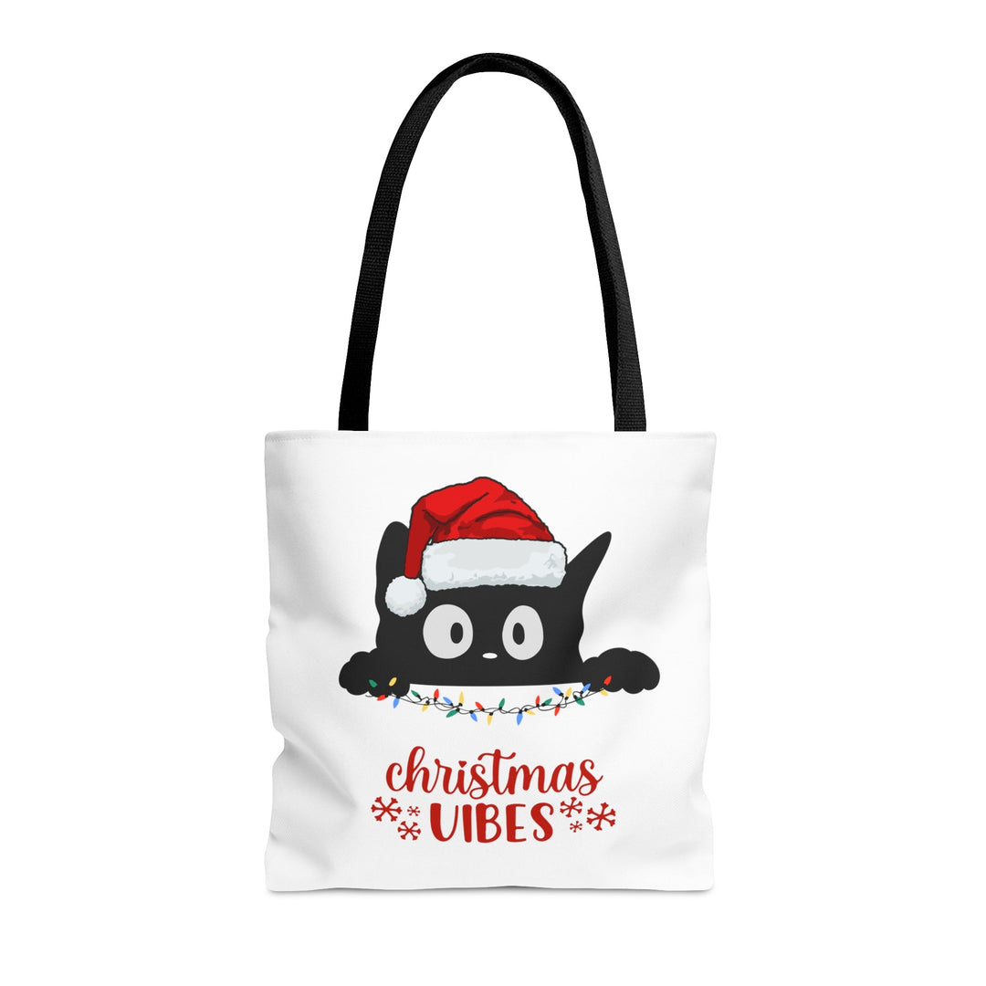 Christmas Cat Tote bag Christmas Vibes Small Medium Large - Madee's Boutique Bags Printify Accessories All Over PrintAssembled in the USAMediumWhite