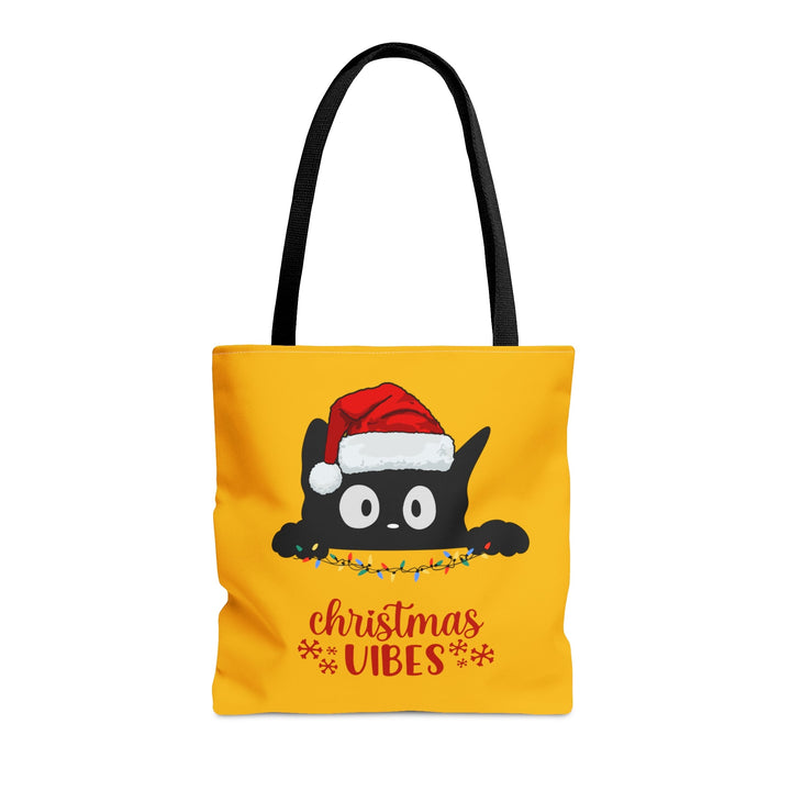 Christmas Cat Tote bag Christmas Vibes Small Medium Large - Madee's Boutique Bags Printify Accessories All Over PrintAssembled in the USAMediumYellow