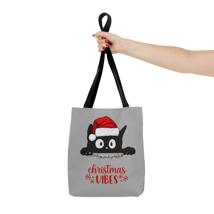 Christmas Cat Tote bag Christmas Vibes Small Medium Large - Madee's Boutique Bags Printify Accessories All Over PrintAssembled in the USASmallLight Grey