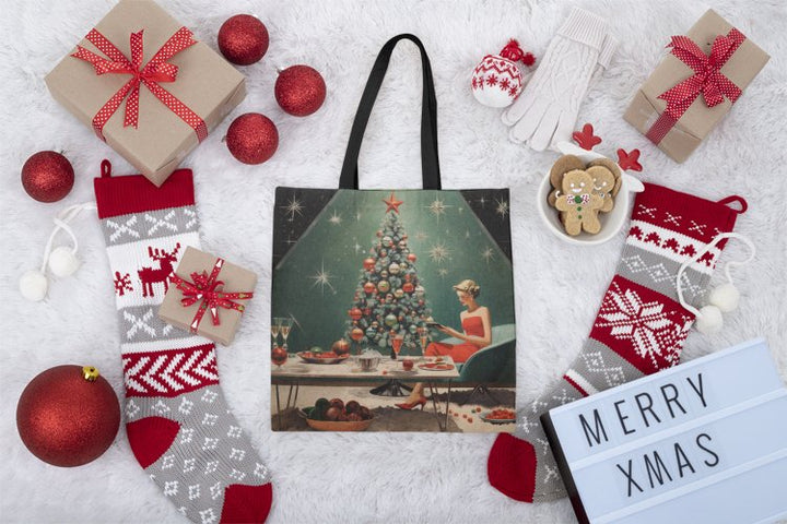 Christmas Mid Century Tote bag Small Medium Large MADEE'S EXCLUSIVES - Madee's Boutique Bags Printify Accessories aesthetic tote bagAll Over PrintSmall